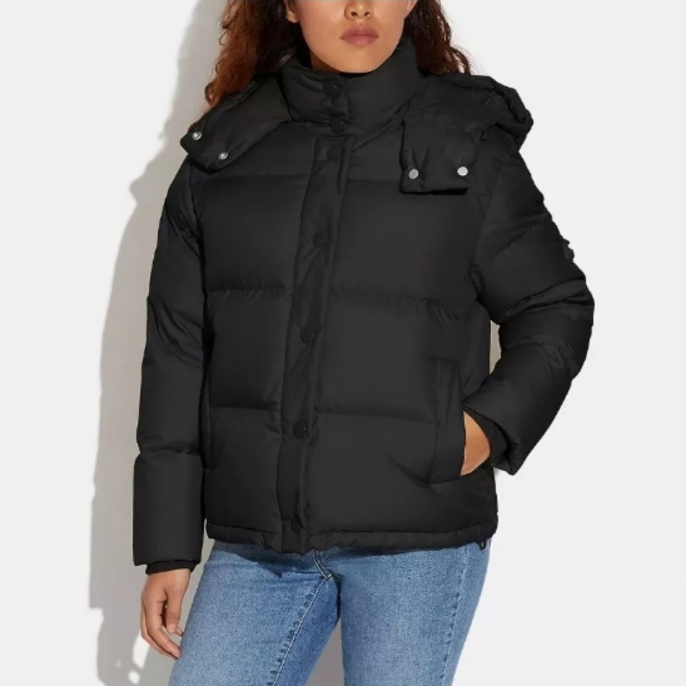 Coach Authentic Puffer Down Hooded Winter Black Jacket